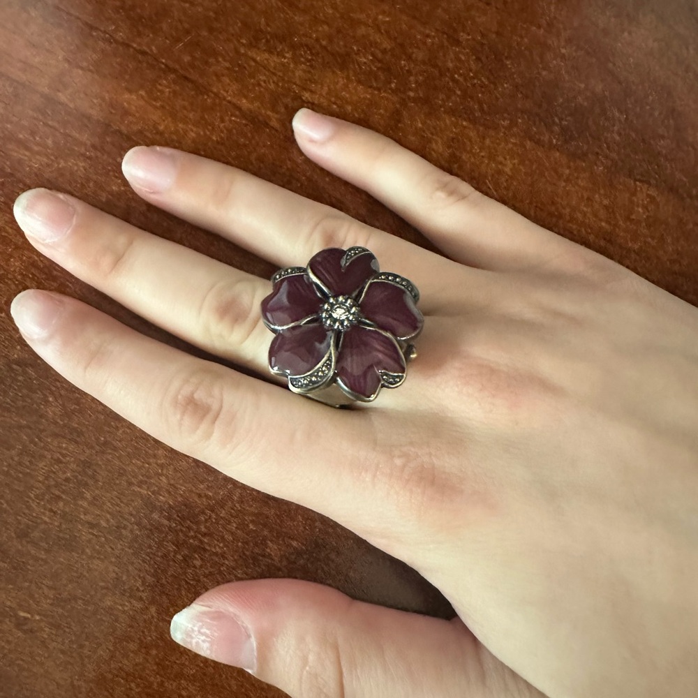 Purple & Gold Tone Flower Watch Ring Jewelry | One Size